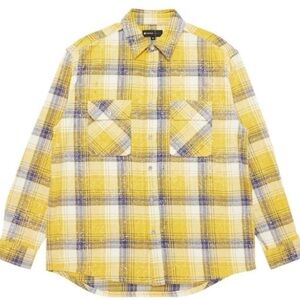 PURPLE BRAND Yellow and Blue Plaid Button-Down Shirt- XL
